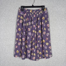 Vintage Pleated Midi Skirt 6P Purple Floral Chiffon Flowy Granny Cottage 90s 80s