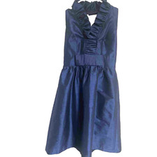 Size 4 Taffeta Designer Dress Halter Midnight Blue Cocktail Wedding Prom 36" L