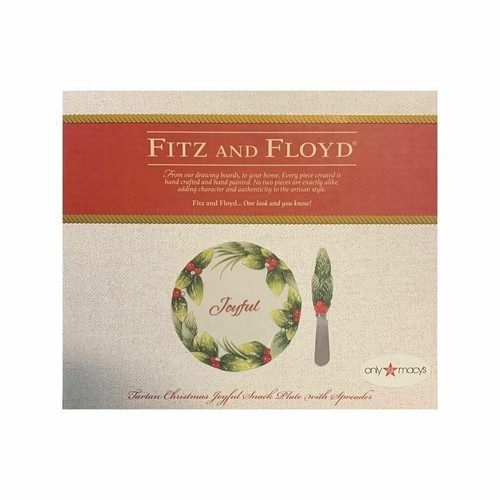 Fitz and Floyd Tartán Navidad Alegre Snack Plato y Esparcidor Nuevo - Imagen 2 de 4