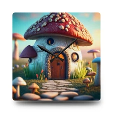 Handcrafted Mushroom Design Acrylic Square Clock - Modern Home Decor - Unique...