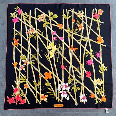 vintage SALVATORE FERRAGAMO silk scarf Bamboo Floral print 34