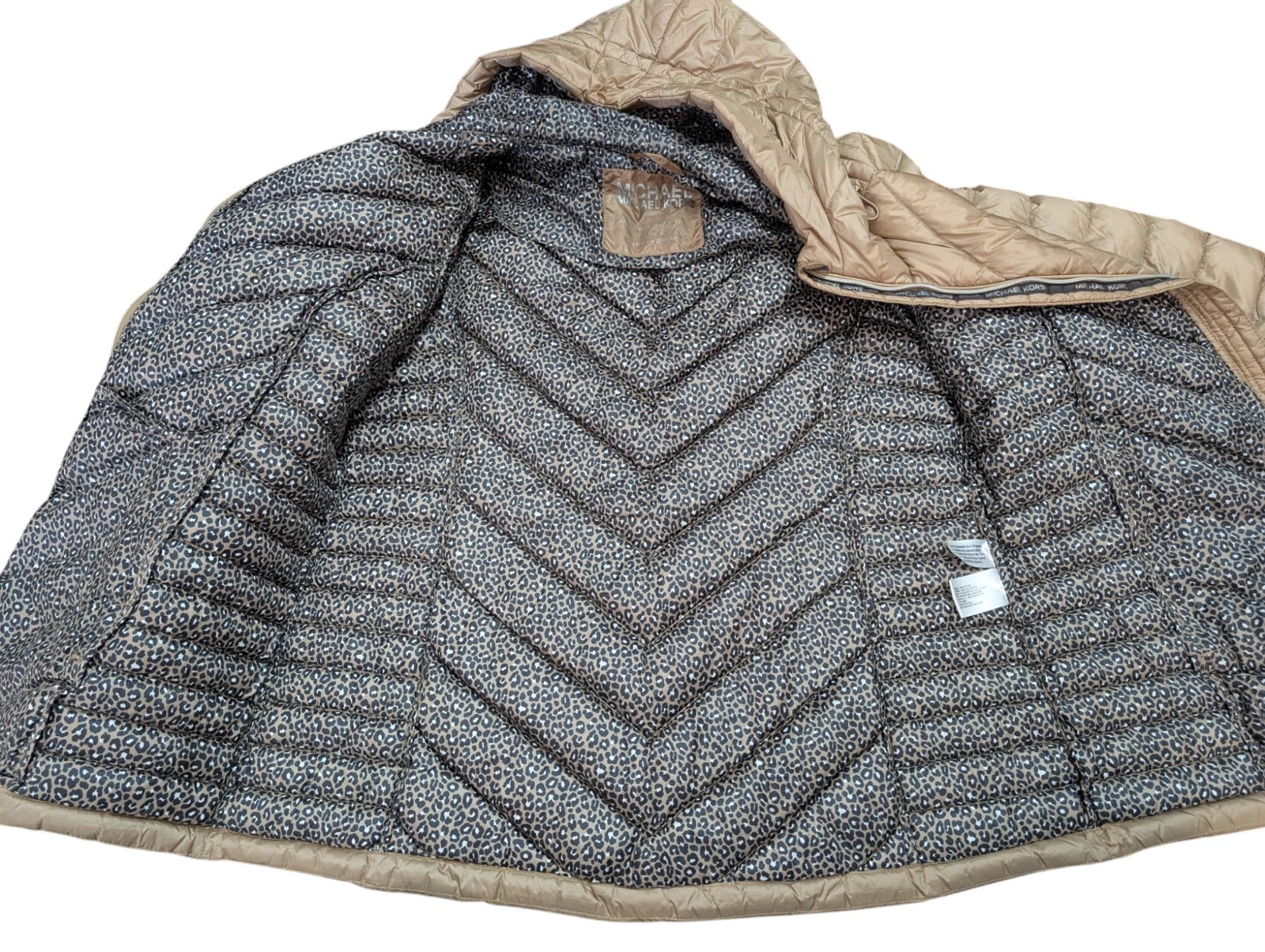 Giubbotto piumino e piuma Michael Kors taglia XL taupe cappuccio impacchettabile leggero