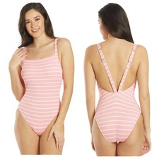 Splendid Atmospheric Stripe One Piece Swimsuit Size XS Textured Pink White