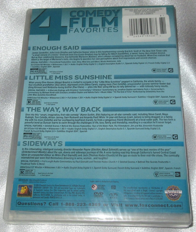 4 Film DVD Set: Enough Said + Little Miss Sunshine + Way Way Back + Sideways - Image 2 of 3