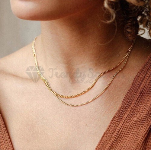 18ct Gold Plated Men Women Silver Stainless Steel Cuban Curb Link Chain Necklace - Picture 36 of 36