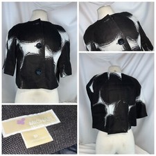 Michael Kors Blazer Crop Jacket Women P Black White Linen 3-Button YGI B0-498