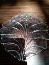 One Orrefors Sweden Crystal Salad Plate 8" Eden Leaf Pattern By Lars Hellsten