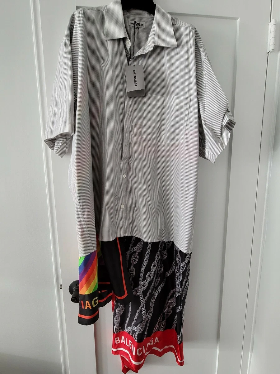 BALENCIAGA Scarf-detail Striped Cotton And Silk Shirt Dress In Multi, $2,000