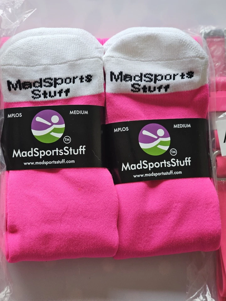 Juego de 2 calcetines y cinturones de béisbol Madsports Stuff MPLOS juveniles medianos rosa neón nuevos Foto 4 de 4