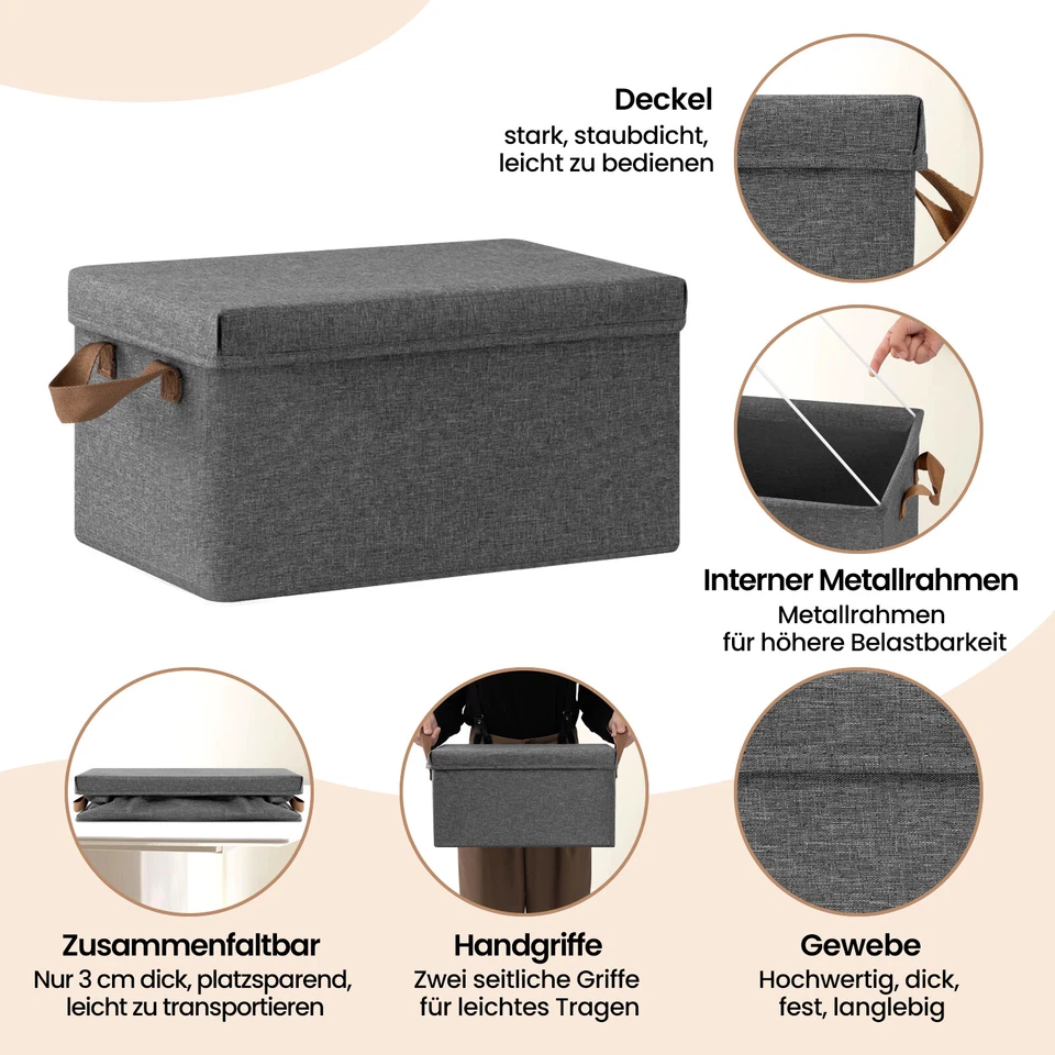 Aufbewahrungsbox mit Deckel 1/3/5er Set Stoff Faltbox Lagerbox Regalbox 20-51L - Bild 3 von 4