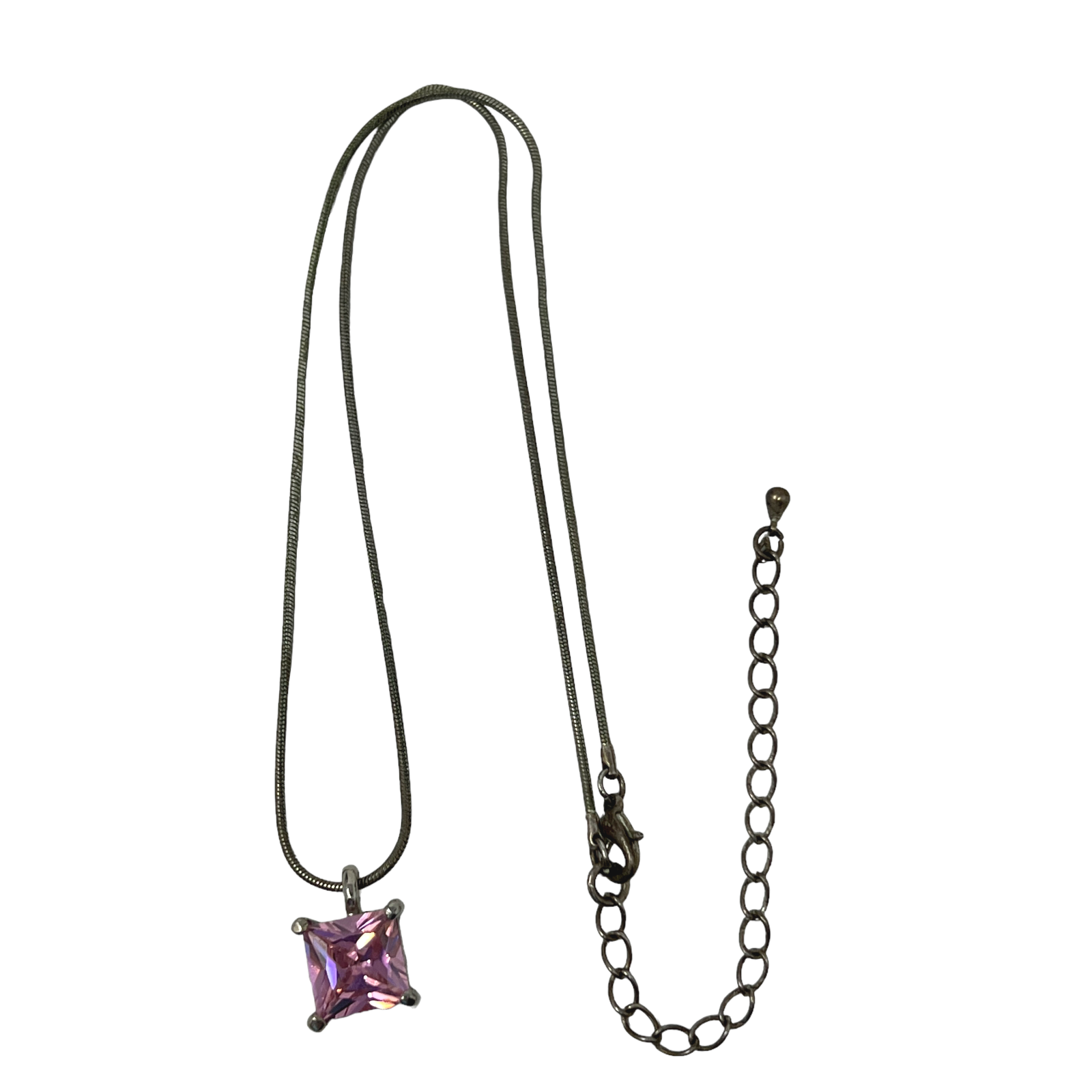 Pink Glass Stone Necklace Silver Tone Chain Square Pendant eBay