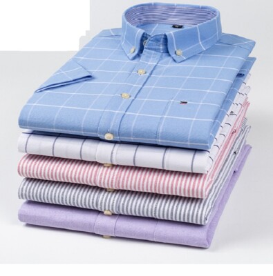 Mens Dress Oxford Shirts Formal Business Short Sleeves Cotton Casual Shirts Top