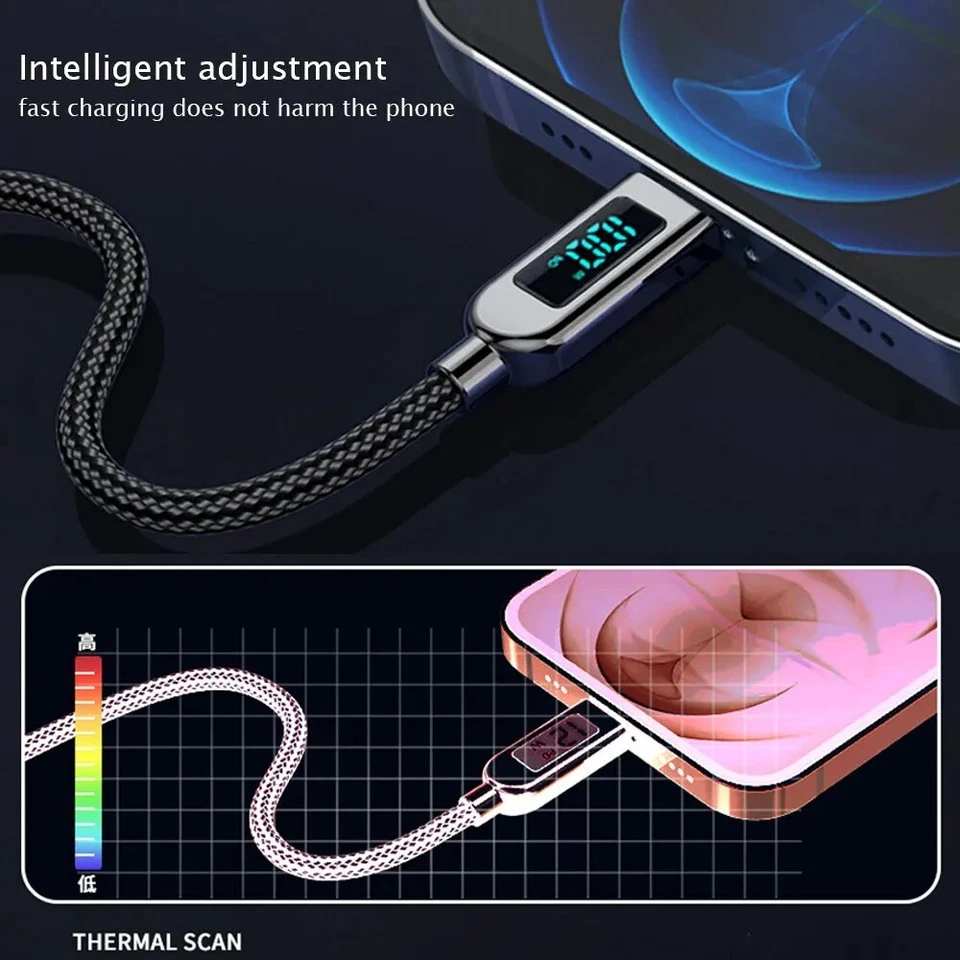 2M 100W Type C to Type C Cable PD Fast Charging Cord Charger with LED Display US - Image 2 of 4