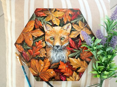 Kleines handgemaltes Gemälde, Originalgemälde, Wanddeko mit Fuchs 