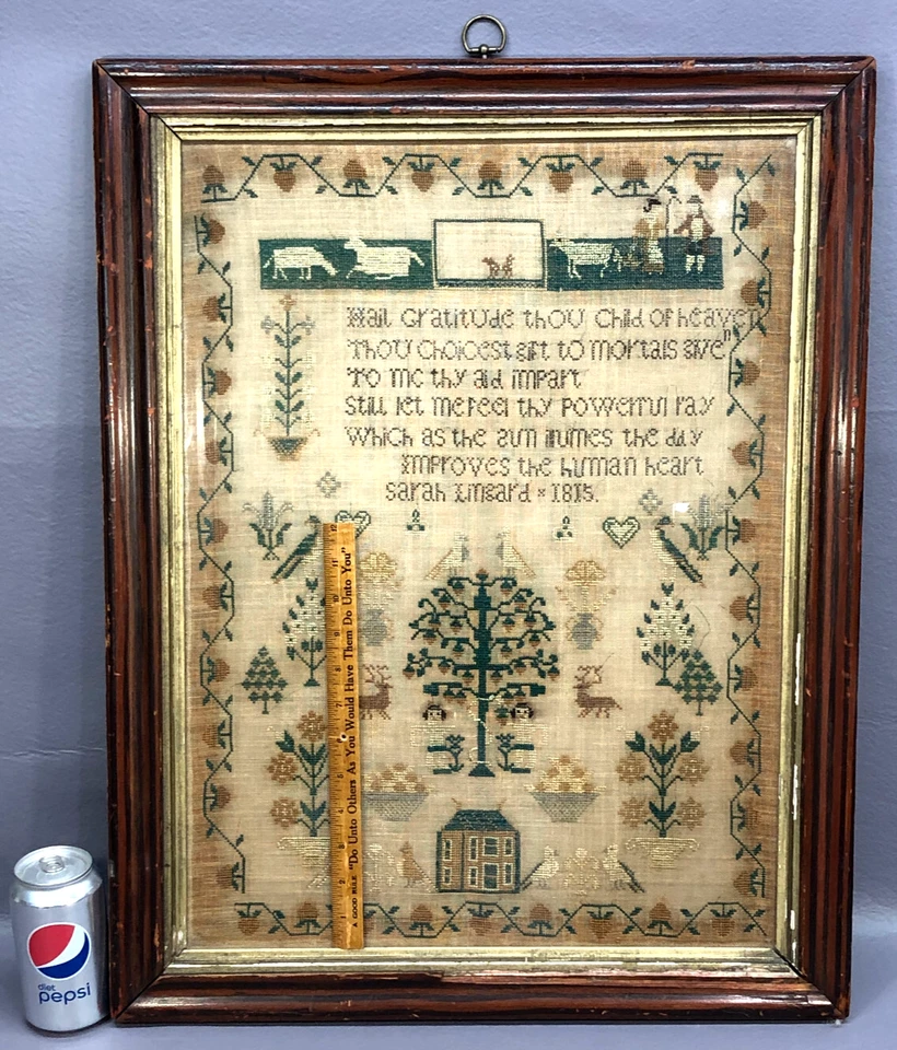 1815 ADAM & EVE Schoolgirl Antique Needlework Sampler SARAH LINGARD 19th Century - Image 3 of 4