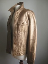 Gold Real Leather Jacket Trucker 12 10 Betty Barclay Biker Antique Distressed