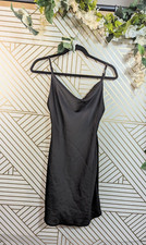 URBAN OUTFITTERS Women's Black Cowl Neck Satin Mini Dress Size Small