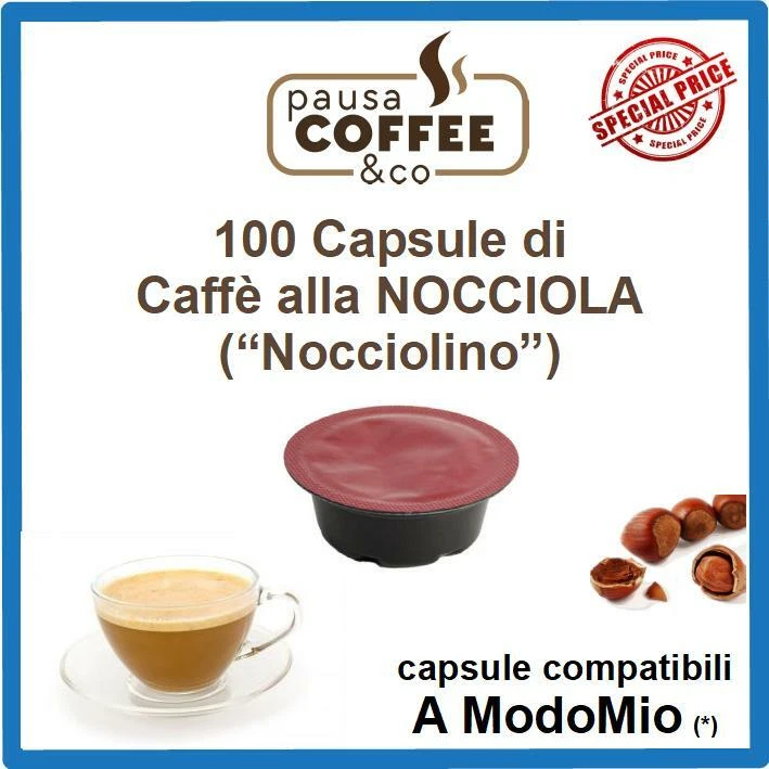 100 capsule cialde CAFFE' ALLA NOCCIOLA ("NOCCIOLINO") compatibile A MODO MIO