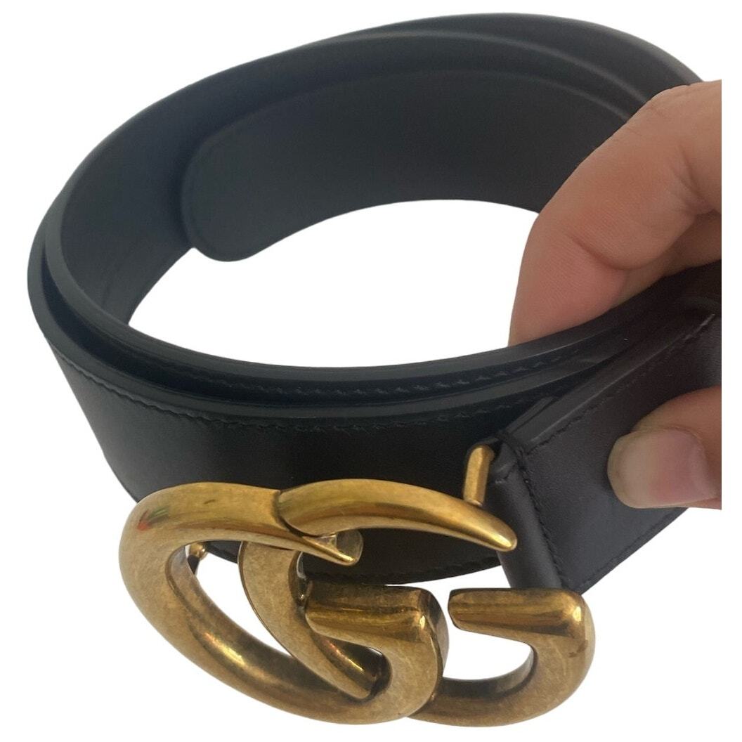 【関税&送料込】Gucci Gg Marmont 2015 Re-Edition Wide Belt 2015 Re-Edition wide leather belt in black - Gucci | Mytheresa