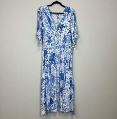 free people forever always midi dress Free People Forever Always Blue Floral Midi Dress Boho Beach Vacay Size 10