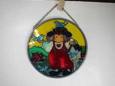 Motherly Figure With Blue Birds Small Round Stained Glass Suncatcher-USED