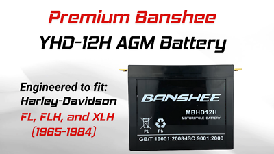 YHD-12H AGM Harley Battery – Replaces YHD-12, 66007-84 for FL, FLH