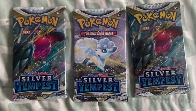3 Packs Pokemon TCG, Sword And Shield Silver Tempest Sealed Packs