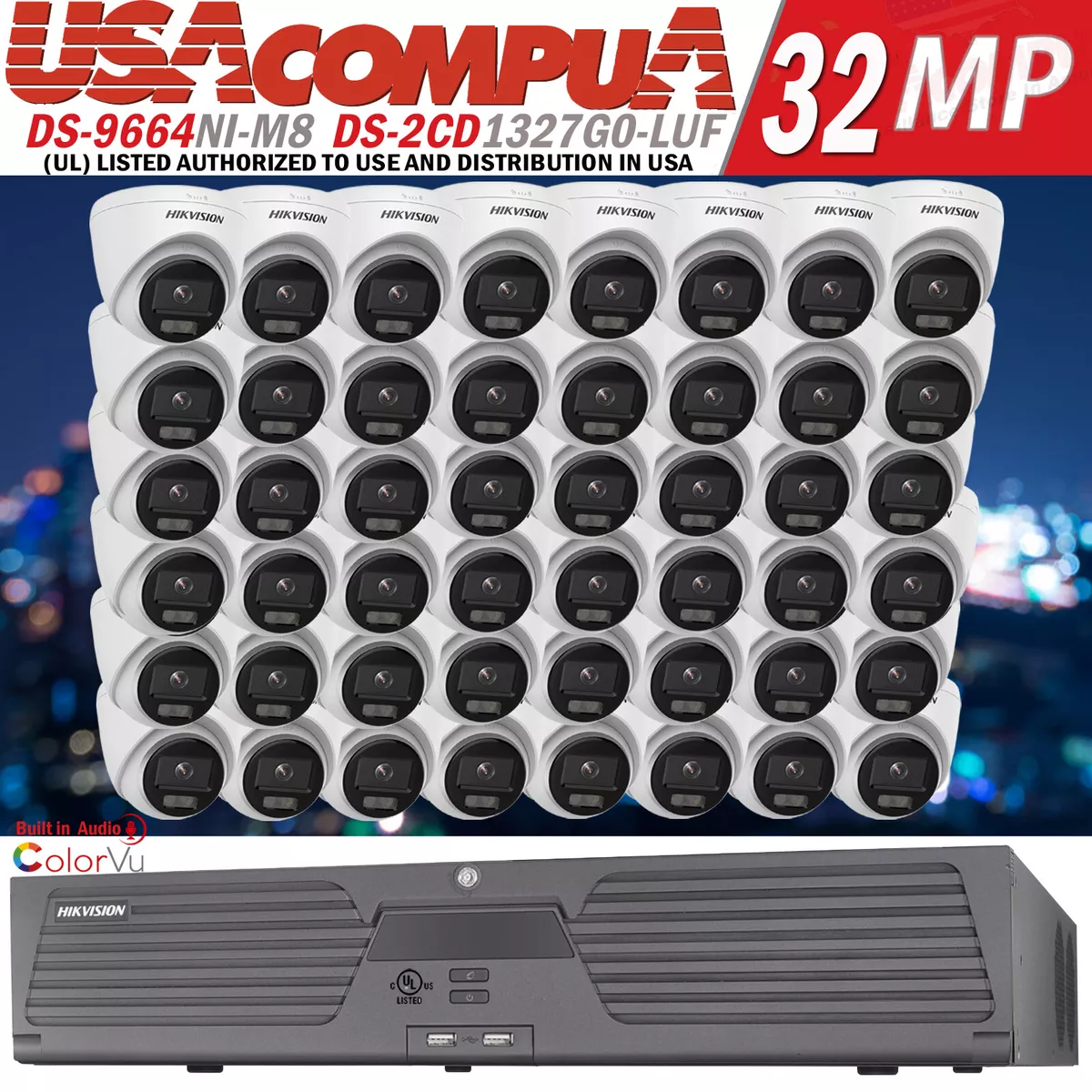 Hikvision 64CH Security System IP Camera 2MP DS 2CD1327G0 LUF H