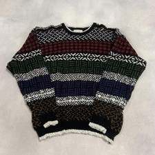 Vintage Abstract Knitted Jumper Patterned Grandad Knit Sweater Men's M