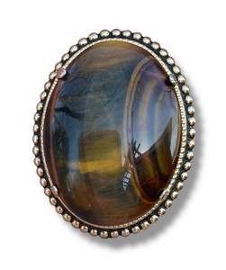 Authentic Vintage Tiger Eye Bolo Clasp Slide Pendant Gold Plated Oval Cabochon 2”
