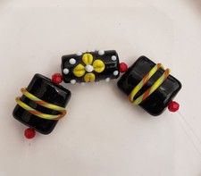 Floral Lampwork Glass Beads 3 Pc. D6 