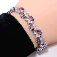 Bracciale regolabile in argento sterling 925 con zirconi ametista viola 7-8" B134019