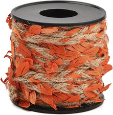 33 Feet 2MM Leaf Burlap Ribbon Artificial Leaves Vine String Orange Ribbons with