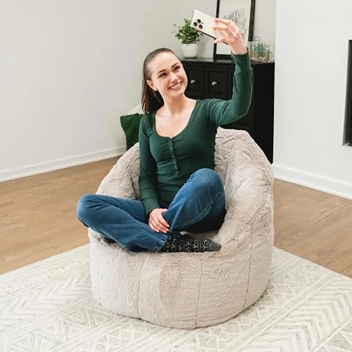  Silla Bean Bag de piel de peluche, piel sintética suave, 2,5 pies Milano Taupe Foto 4 de 4