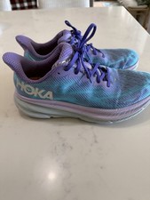 Hoka One One Clifton 9 Sneakers Women 10.5B Running Shoes Blue Purple Athletic