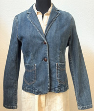 Vtg GAP Denim Blazer Medium Wash Blue Size 10 Leather Buttons Y2K