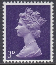 3d Pre-decimal Machin PVA Head B Booklet single stamp missing phosphor - U/M