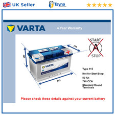 Battery fits CADILLAC BLS ATS 2.0 1.9D 2006 on Varta 115 740A 80Ah 4Yr Warranty