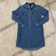 Wrangler Retro Womens Small Long Sleeve Denim Pearl Snap Medium Wash Long Shirt