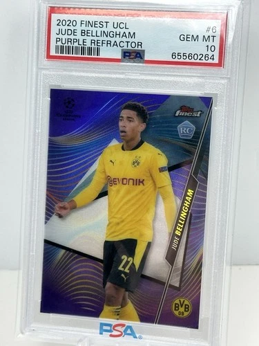 Jude Bellingham 2020 Topps Finest UCL Rookie Card PURPLE REFRACTOR/250 PSA 10