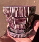 Vintage McCoy Purple Basketweave 3.25" Small Flower Pot And Saucer