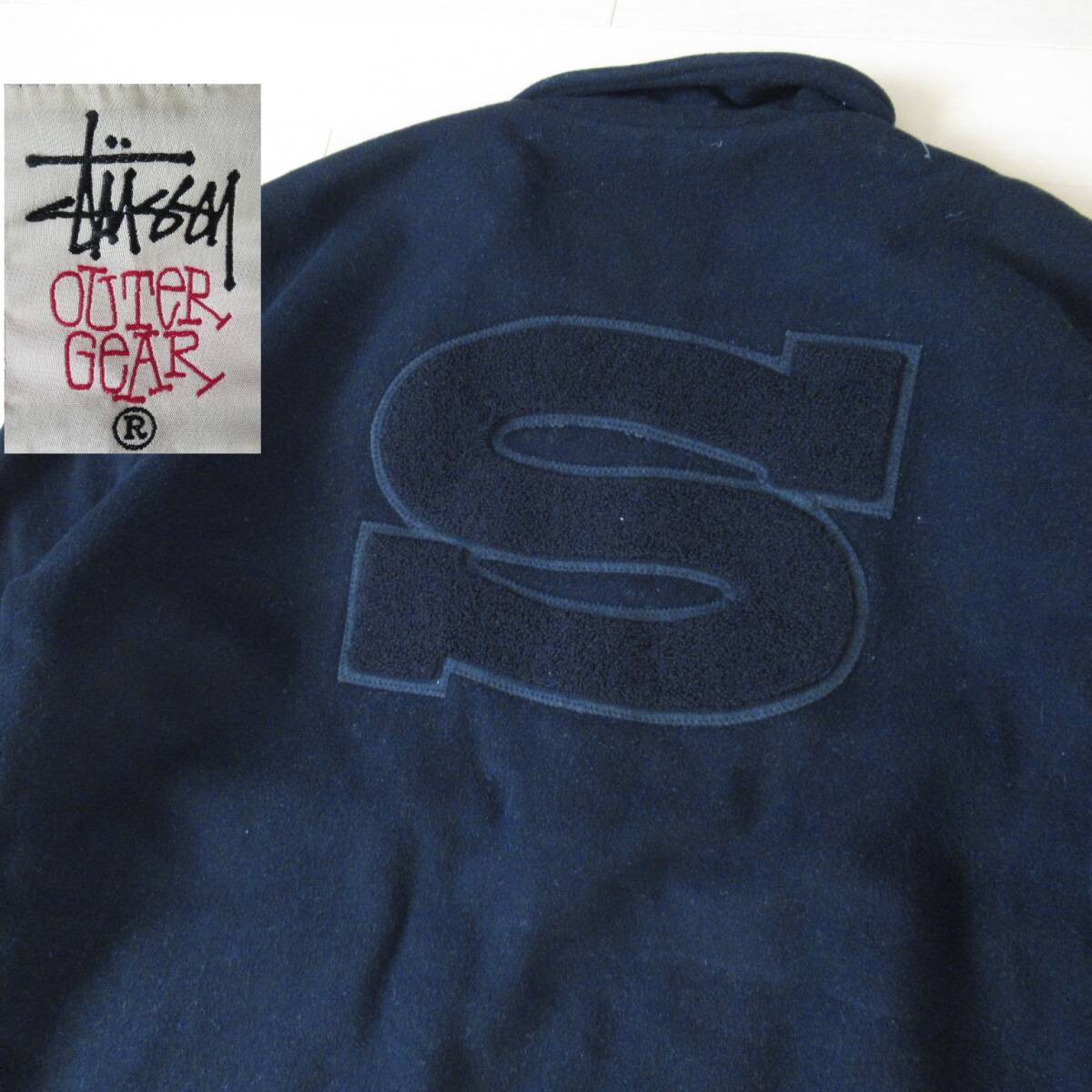 Send Rare Model 90S Usa Made Stussy Melton Jacket Varsity White Tag Sport Old Ol