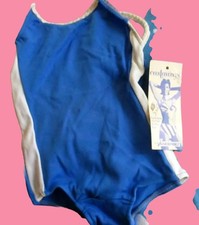 Vintage 1980's GIRLS 3 Swimsuit BLUE/WHITE 1 Piece swim suit CASTAWAYS NOS