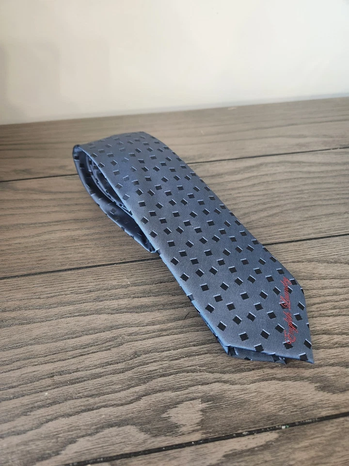 "Corbata inglesa azul y negra 100 % seda 3"" x 60""" Foto 3 de 4