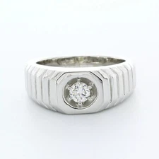 Single Stone Mens Ring Classic 14K Gold 0.48 Carat Round Natural Diamond H SI2