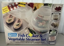 Anchor Hocking Fish Cooker & Vegetable Steamer Set NIB USA Microwave Safe