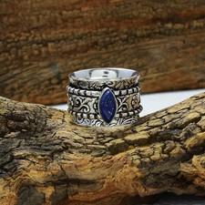 Blue Lapis Lazuli Gemstone 925 Sterling Silver Spinner Handmade Ring All Size