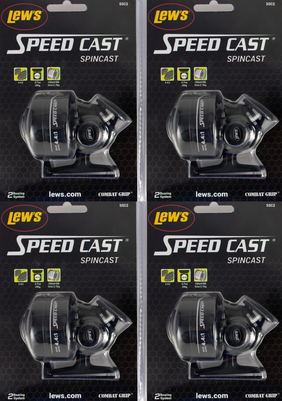 (LOT OF 4) LEW'S SPEED CAST SSC2C 4.4:1 GEAR RATIO SPINCAST REEL CLAM PACK