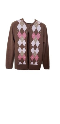 pink argyle cardigan