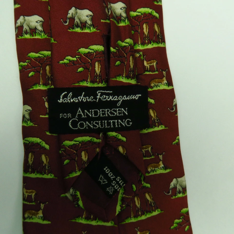 Salvatore Ferragamo for Anderson Consulting African Elephants Impalas 57"x3.5"  - Image 3 of 4